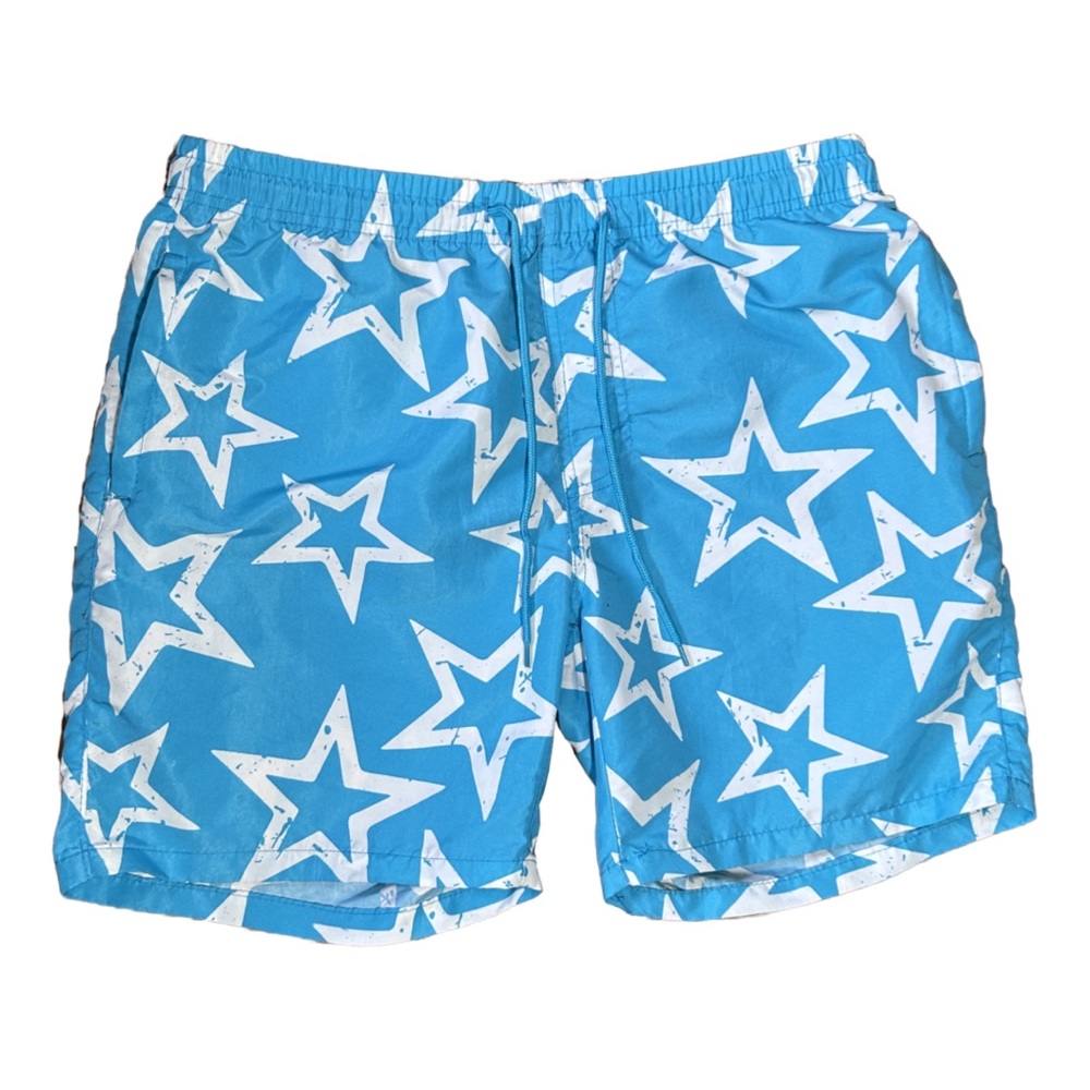 Refinery Republic Men’s Graphic Blue White Activewear Swimming Trunks Shorts L